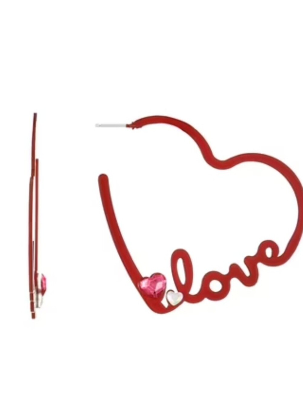 'Love' Heart Shaped Statement Hoop Earrings Valentine's Day Red Rhinestones